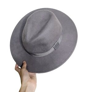 H&M Charcoal Wide Brim Panama Hat Gray Riding Fedora Trim 100% Wool